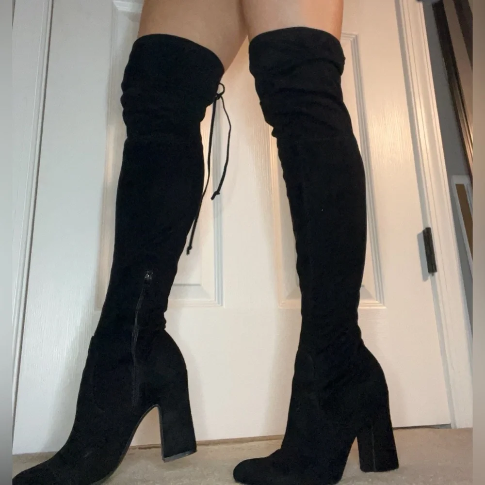 Black Over-the-Knee Heeled Boots – Size 7